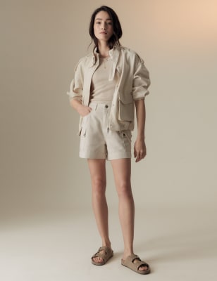 lyocell™ Blend Cargo High Waisted Shorts