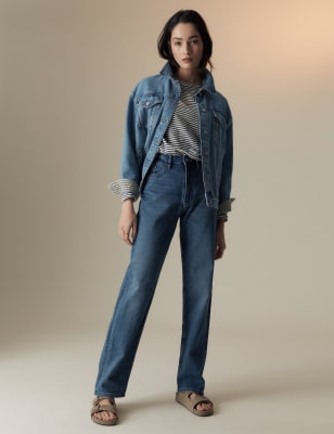 Mid Rise Straight Leg Jeans