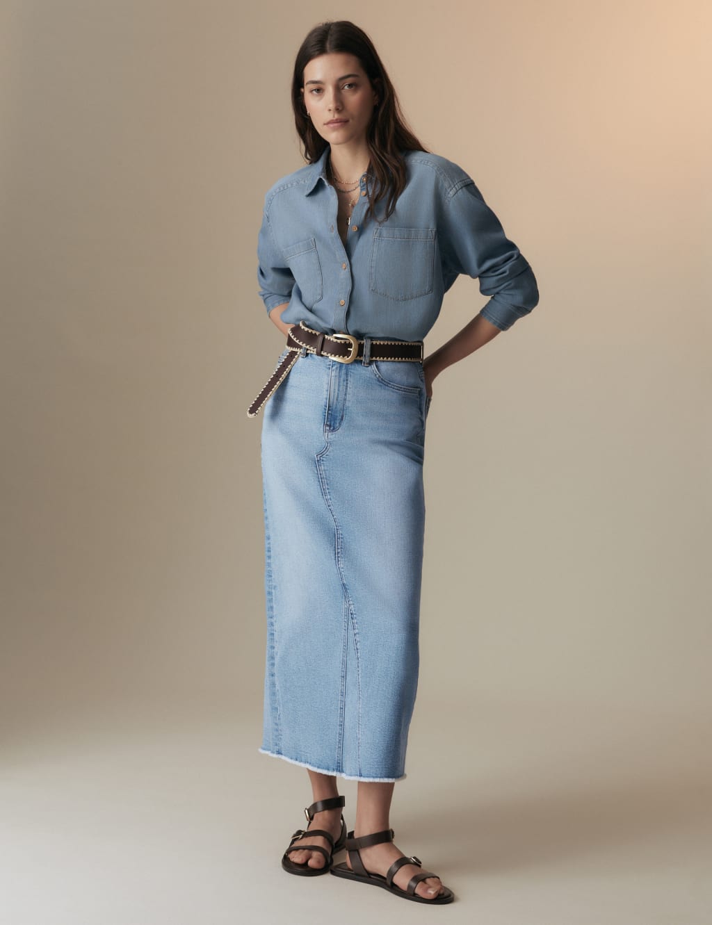 Denim Split Back Maxi Skirt image 1