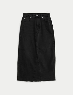 Denim Split Back Maxi Skirt