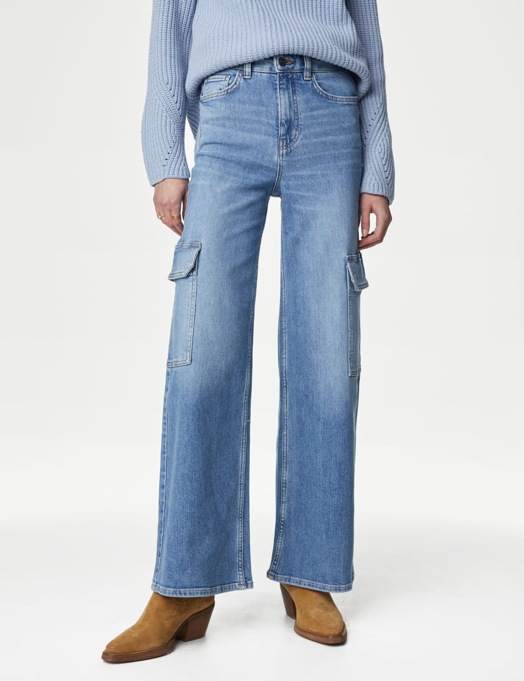 High Waisted Wide Leg Cargo Jeans image 4