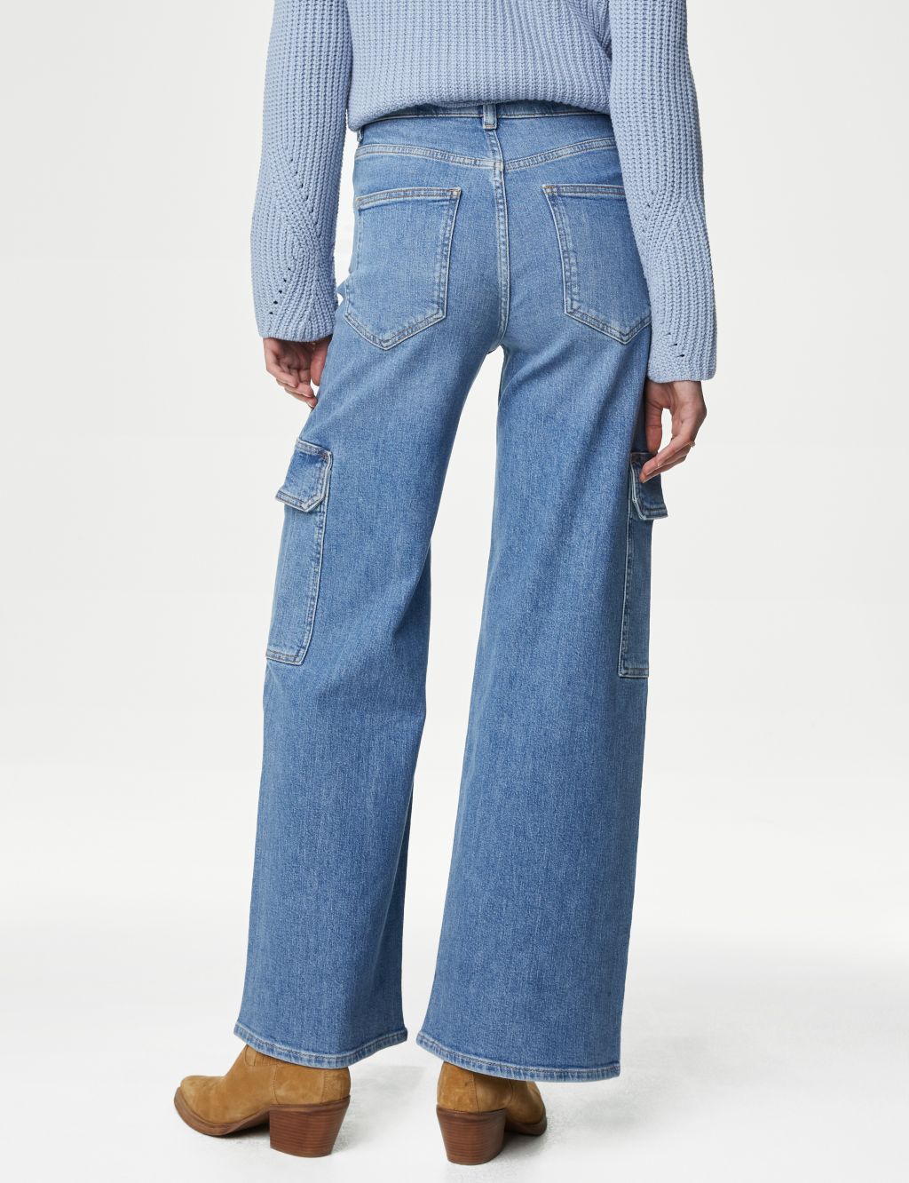 High Waisted Wide Leg Cargo Jeans image 5