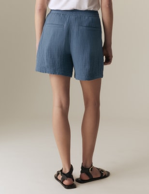 High Waisted Textured Shorts With Wide Smocked Waistband