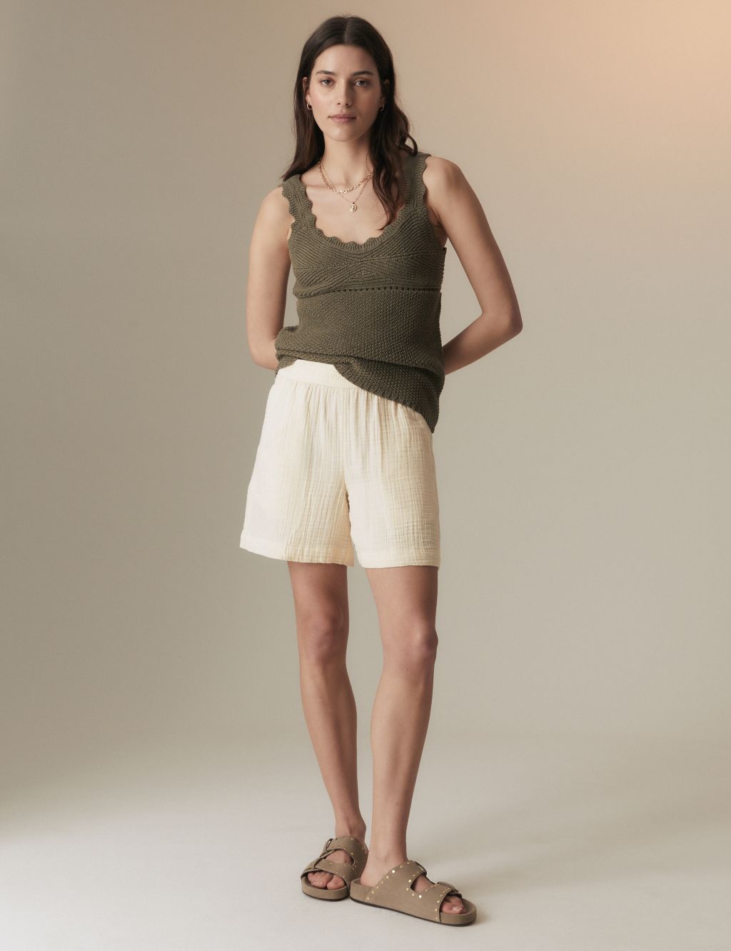 Pure Cotton Textured High Waisted Shorts