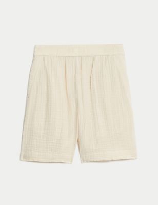 Pure Cotton Textured High Waisted Shorts