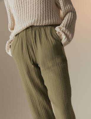 Pure Cotton Textured Tapered Trousers