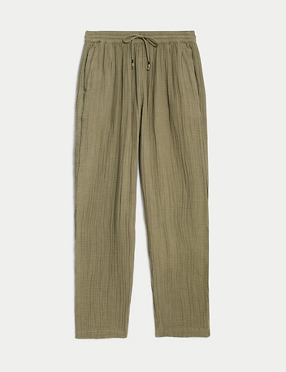 Pure Cotton Textured Tapered Trousers