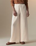 Pure Cotton Textured Wide Leg Trousers