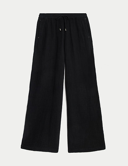 Pure Cotton Textured Wide Leg Trousers