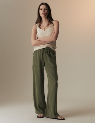 Per Una Womens Linen Blend Elasticated Waist Trousers - 8REG - Hunter Green, Hunter Green