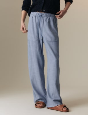 Linen Blend Elasticated Waist Drawstring Trousers - CA