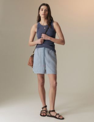 Per Una Womens Linen Blend High Waisted Shorts - 6 - Indigo, Indigo