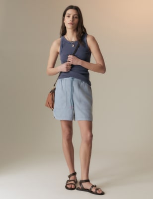 

Per Una Pantalón corto con lino de cintura altaWomens - Indigo, Indigo