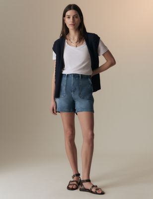 Per Una Womens Denim High Waisted Shorts - 8 - Medium Indigo, Medium Indigo
