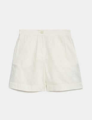 Linen Rich Striped High Waisted Shorts