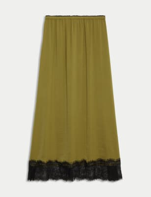 Satin Lace Detail Maxi Slip Skirt 5 of 6