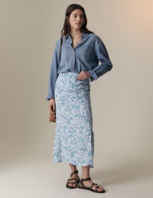 Per Una Womens Floral Printed Midaxi A-Line Skirt - 8REG - Blue Mix, Blue Mix