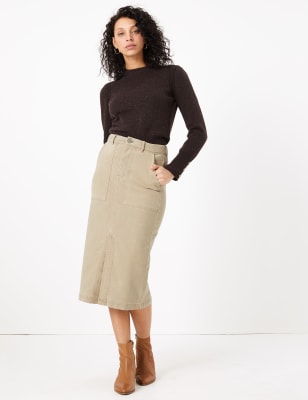 Beige denim 2024 skirt midi