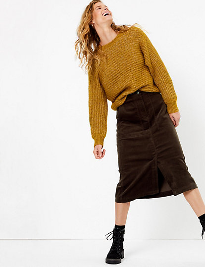 Cotton Rich A-Line Midi Skirt