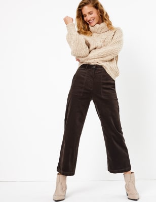 Corduroy Wide Leg Cropped Trousers