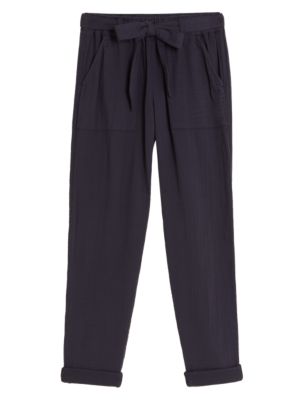 

Womens Per Una Pure Cotton Tapered Ankle Grazer Trousers - Navy, Navy