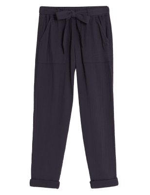 

Womens Per Una Pure Cotton Tapered Ankle Grazer Trousers - Navy, Navy