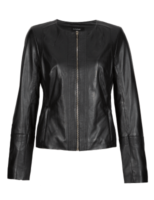 Luxury Leather Zipped Biker Jacket | Autograph | M&S