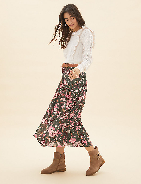 Floral Lace Detail Midaxi A-Line Skirt - BG