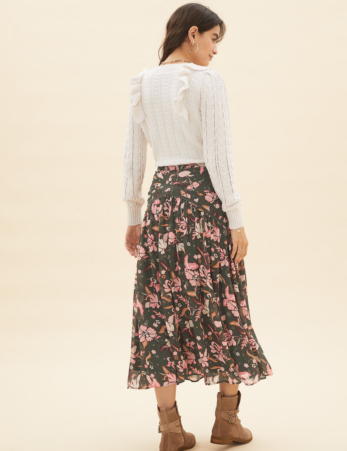 Floral Lace Detail Midaxi A-Line Skirt