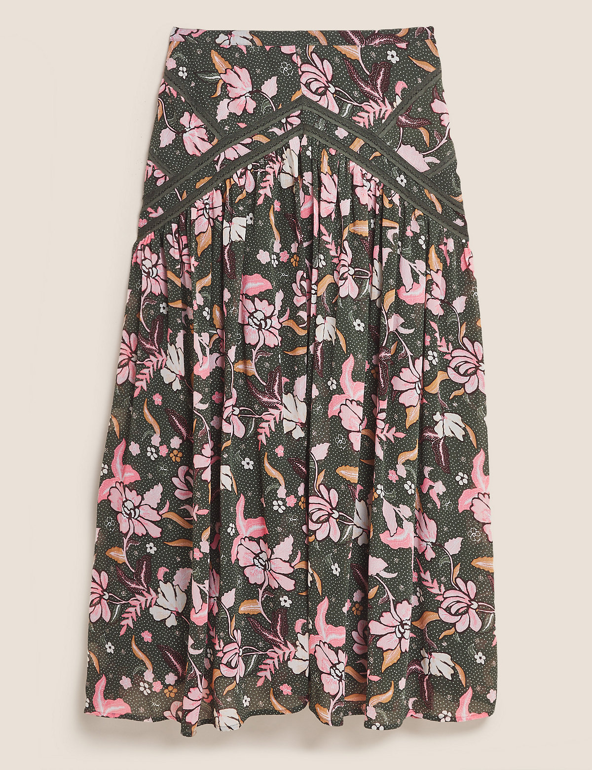 Floral Lace Detail Midaxi A-Line Skirt