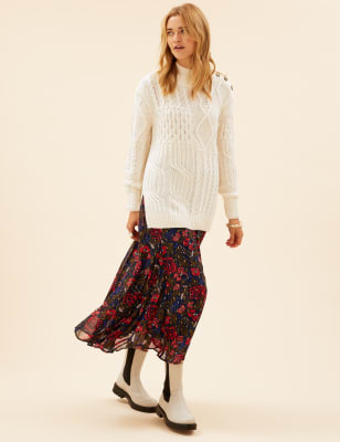 

Womens Per Una Maxi-Glockenrock mit Metallic-Blumenmuster - Navy Mix, Navy Mix