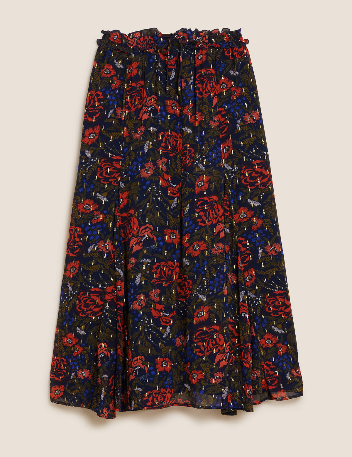 Floral Metallic Maxi A-Line Skirt