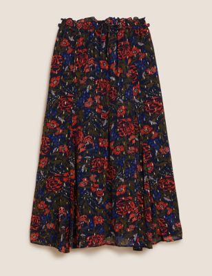 M&S Per Una Womens Floral Metallic Maxi A-Line Skirt