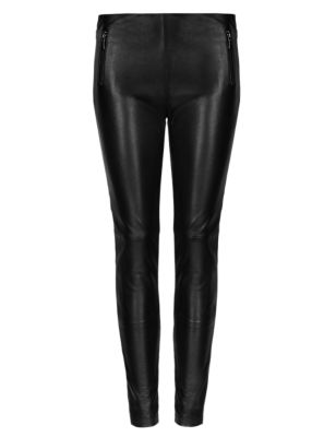 Leather Side Zip Skinny Leg Trousers | Autograph | M&S