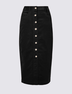 Cotton Rich Corduroy Pencil Midi Skirt Per Una M S