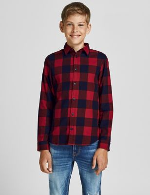 Jack & Jones Junior Boy's Pure Cotton Checked Shirt (8-16 Yrs) - 12y - Red Mix, Red Mix