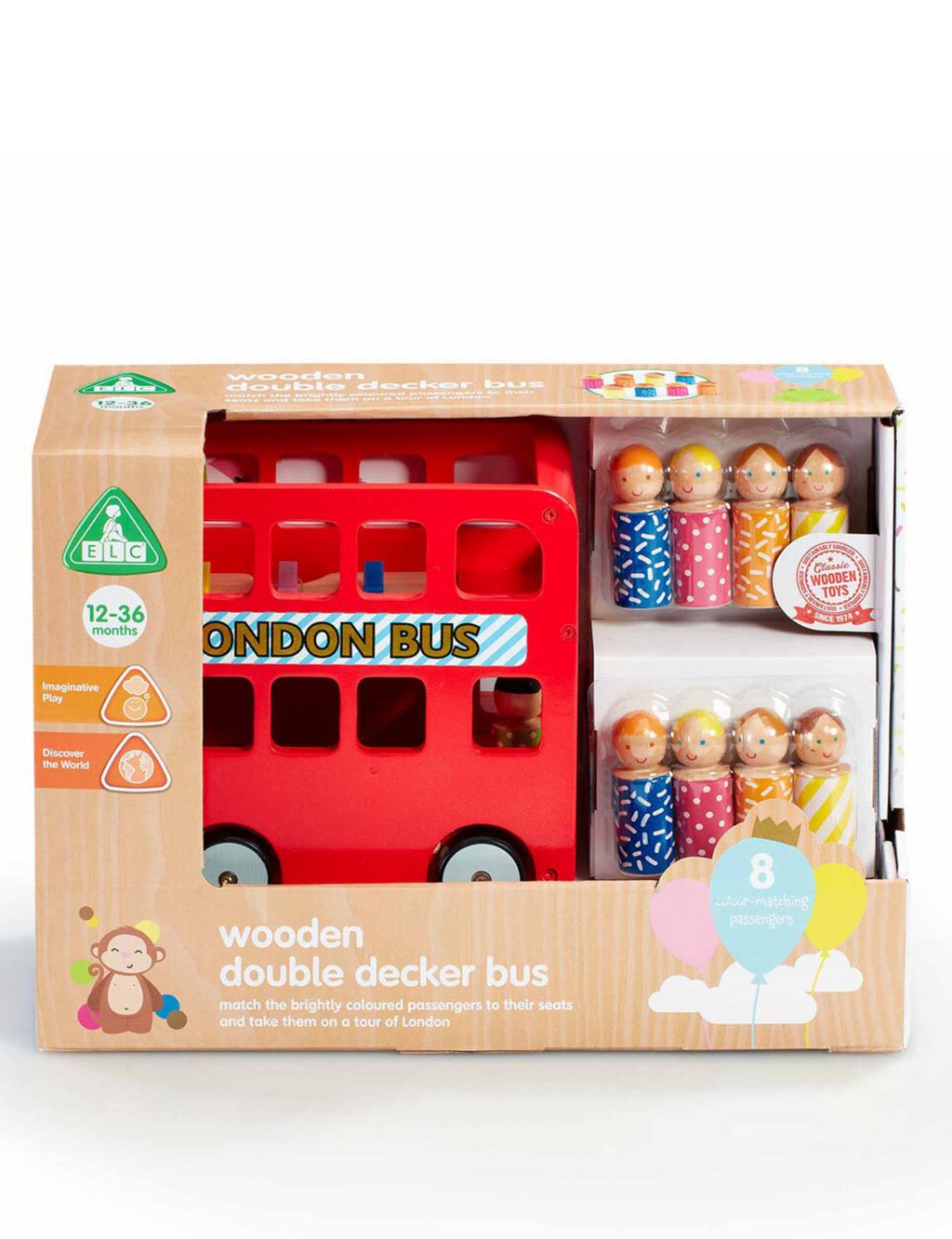 Wooden Double Decker Bus Toy (12-36 Mths) image 2