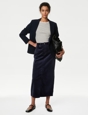 

Womens M&S Collection Cord Midi Split Front Skirt - Midnight Navy, Midnight Navy