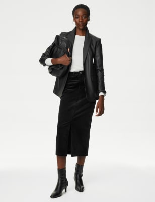 

M&S Collection Falda a media pierna de pana con abertura delanteraWomens - Black, Black