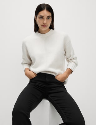 sateen roma rise straight leg jeans