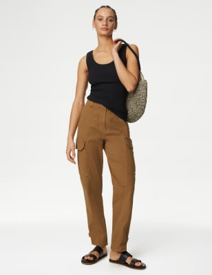 Cotton Rich Cargo High Waisted Trousers