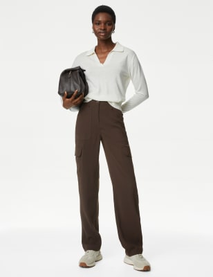 

Womens M&S Collection Crepe Cargo Relaxed Trousers - Bitter Chocolate, Bitter Chocolate