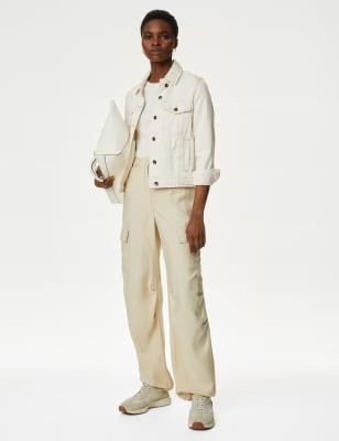 

Womens M&S Collection Modal Rich Cargo Wide Leg Trousers - Natural Beige, Natural Beige