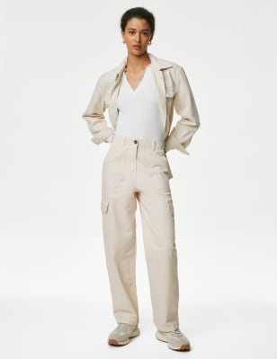 

Womens M&S Collection Cotton Rich Cargo Straight Leg Trousers - Calico, Calico