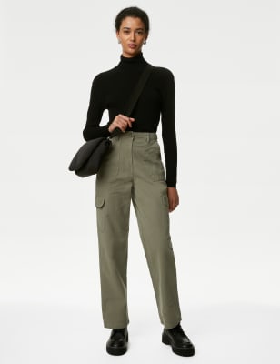 

Womens M&S Collection Cotton Rich Cargo Straight Leg Trousers - Khaki, Khaki