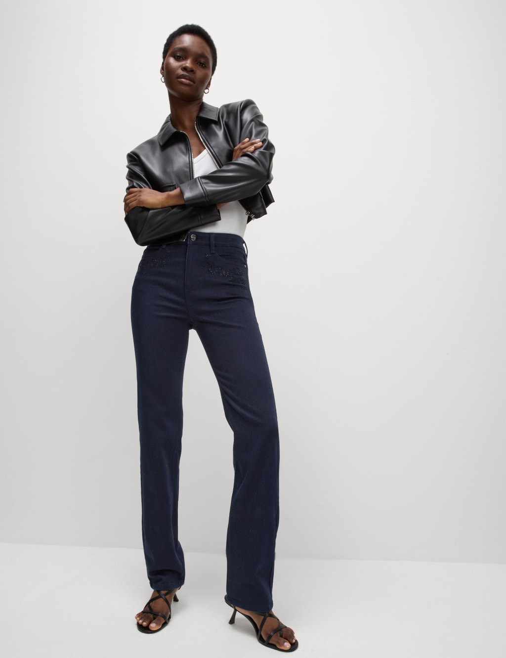 High Waisted Embellished Straight Leg Jeans image 2