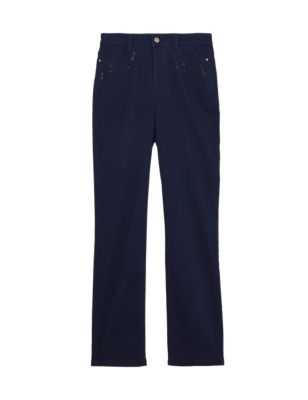 Womens M&S Collection High Waisted Embellished Straight Leg Jeans - Indigo