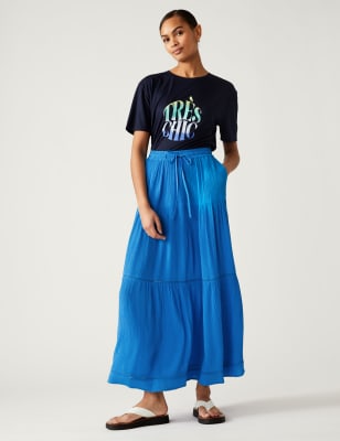 

Womens M&S Collection Textured Midaxi Tiered Skirt - Lagoon, Lagoon