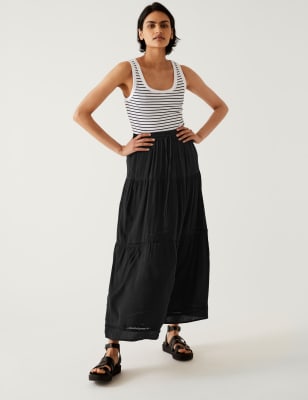 

Womens M&S Collection Midaxi-Stufenrock mit Strukturmuster - Black, Black