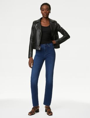 

Womens M&S Collection High Waisted Embellished Straight Leg Jeans - Medium Indigo, Medium Indigo
